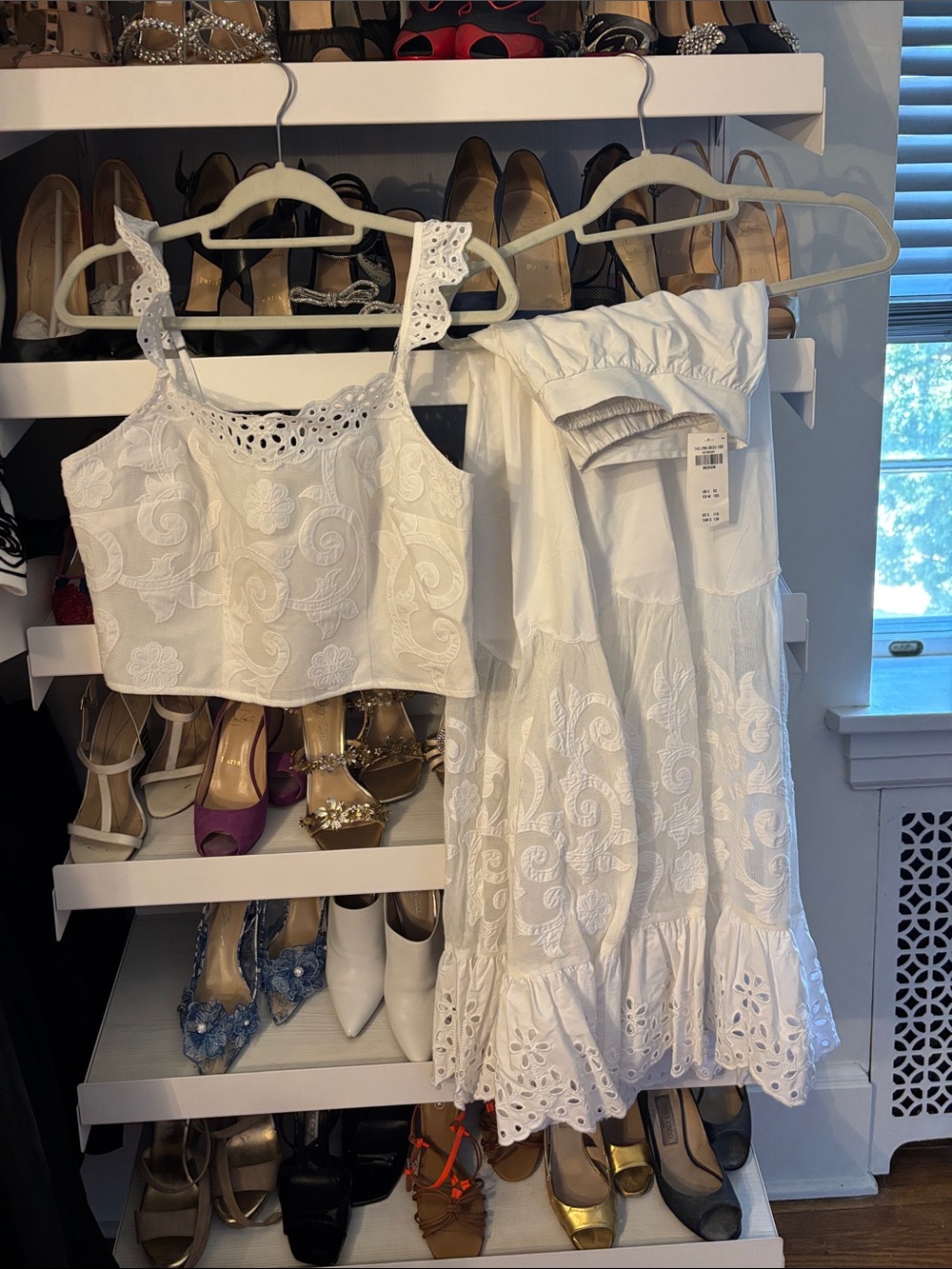 Abercrombie and Fitch White Eyelet Two-Piece Crop Top & Skirt Set